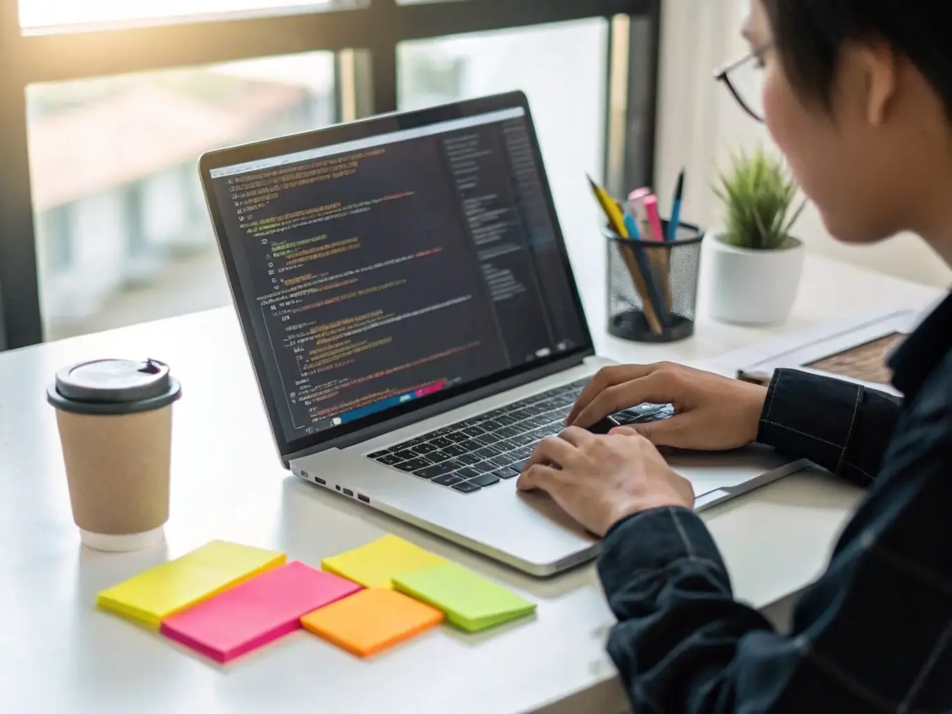 A developer working on a custom WordPress plugin, highlighting WP Milk's expertise in custom development solutions.